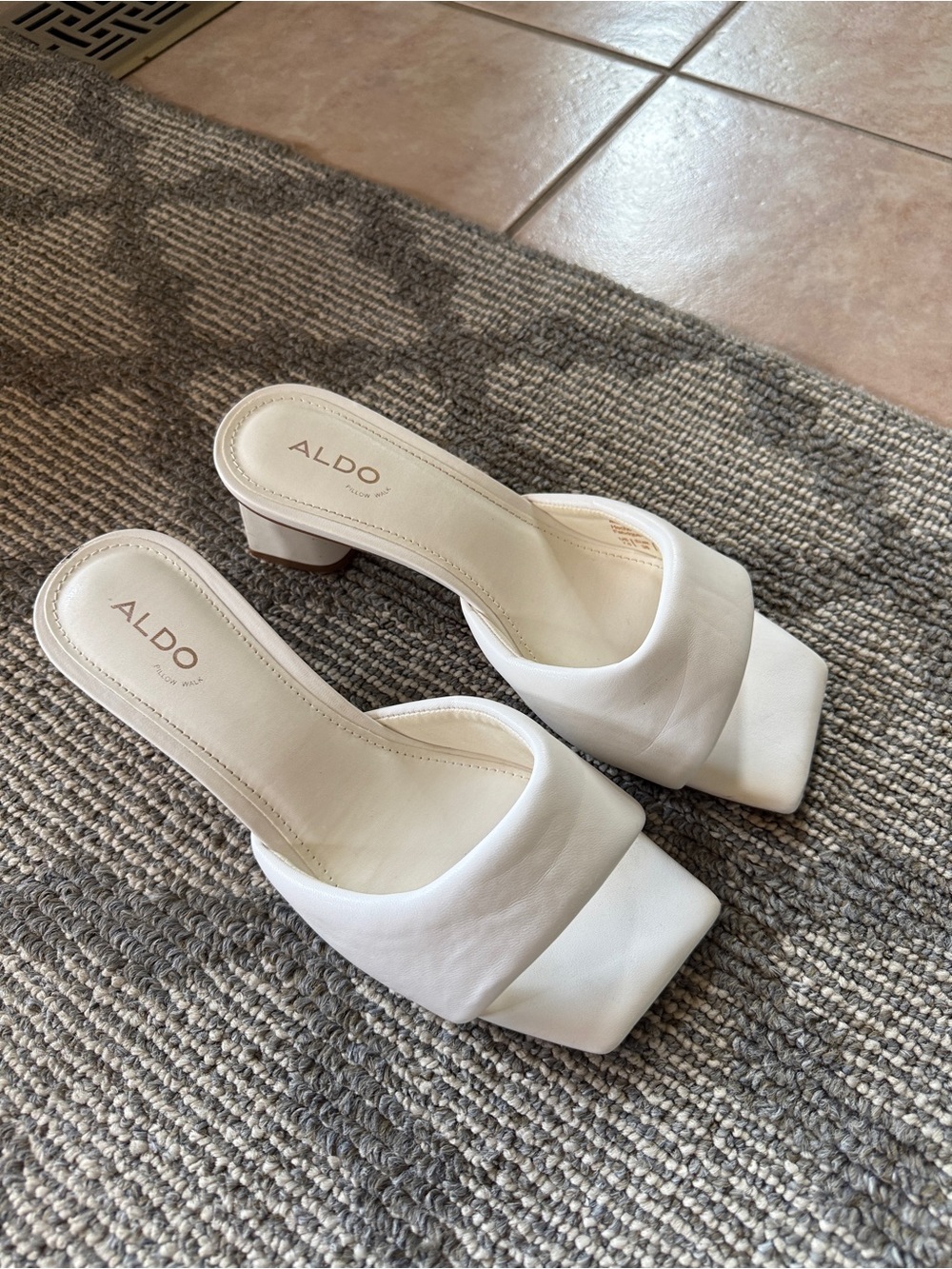 ALDO White Square-Toe Slide Mules with Low Block Heel
